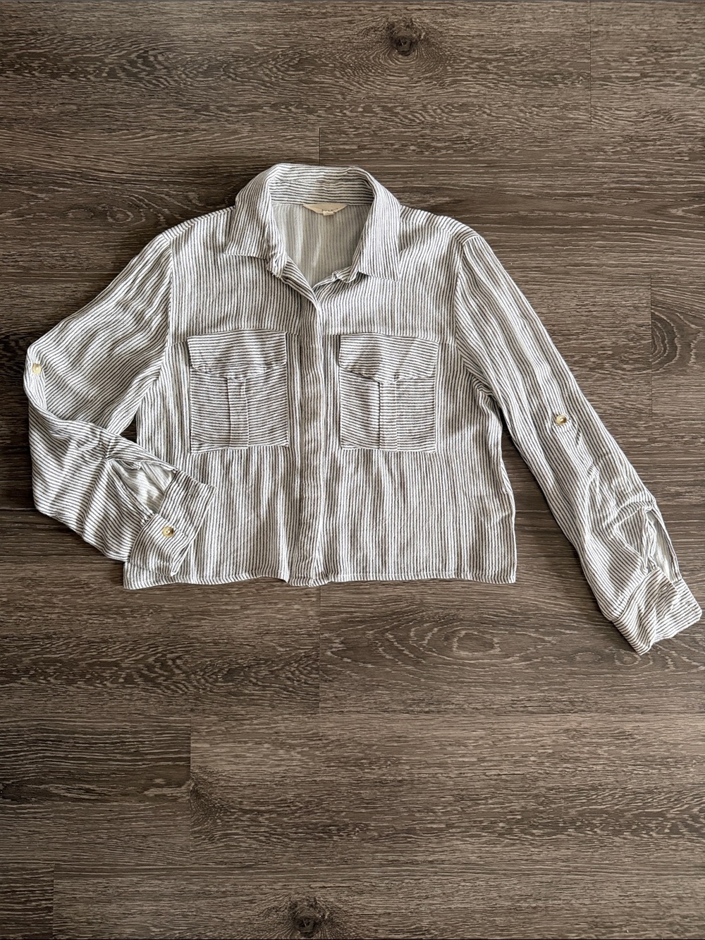 Sim & Sam Striped Utility Style Button Down Shirt in White and Light Gray